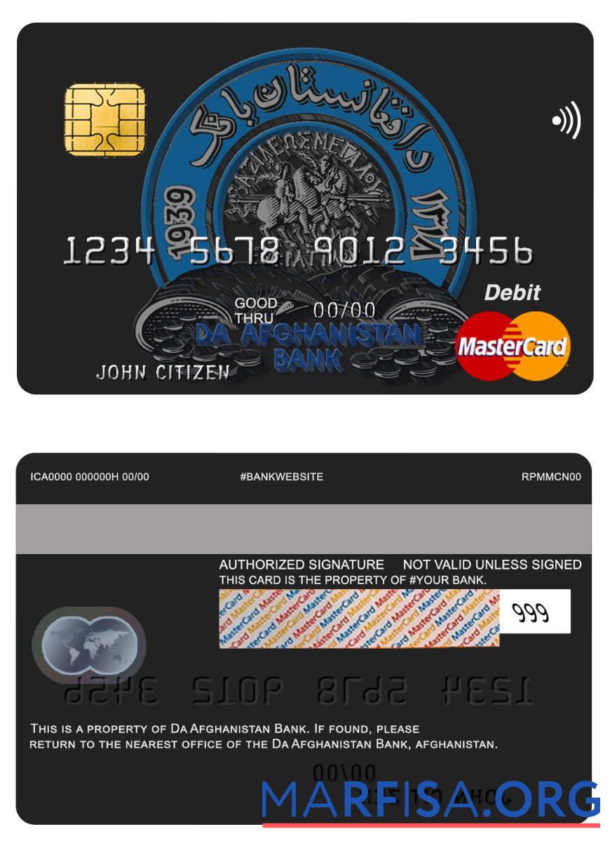 Realistic Afghanistan Da bank mastercard real example